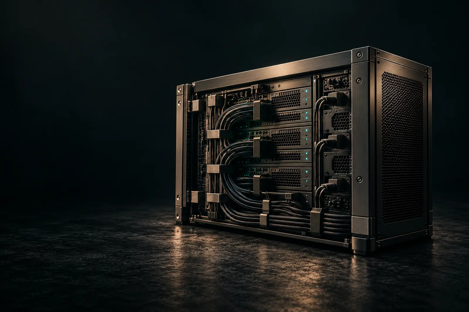 Server in an aluminum enclosure with tidy cabling